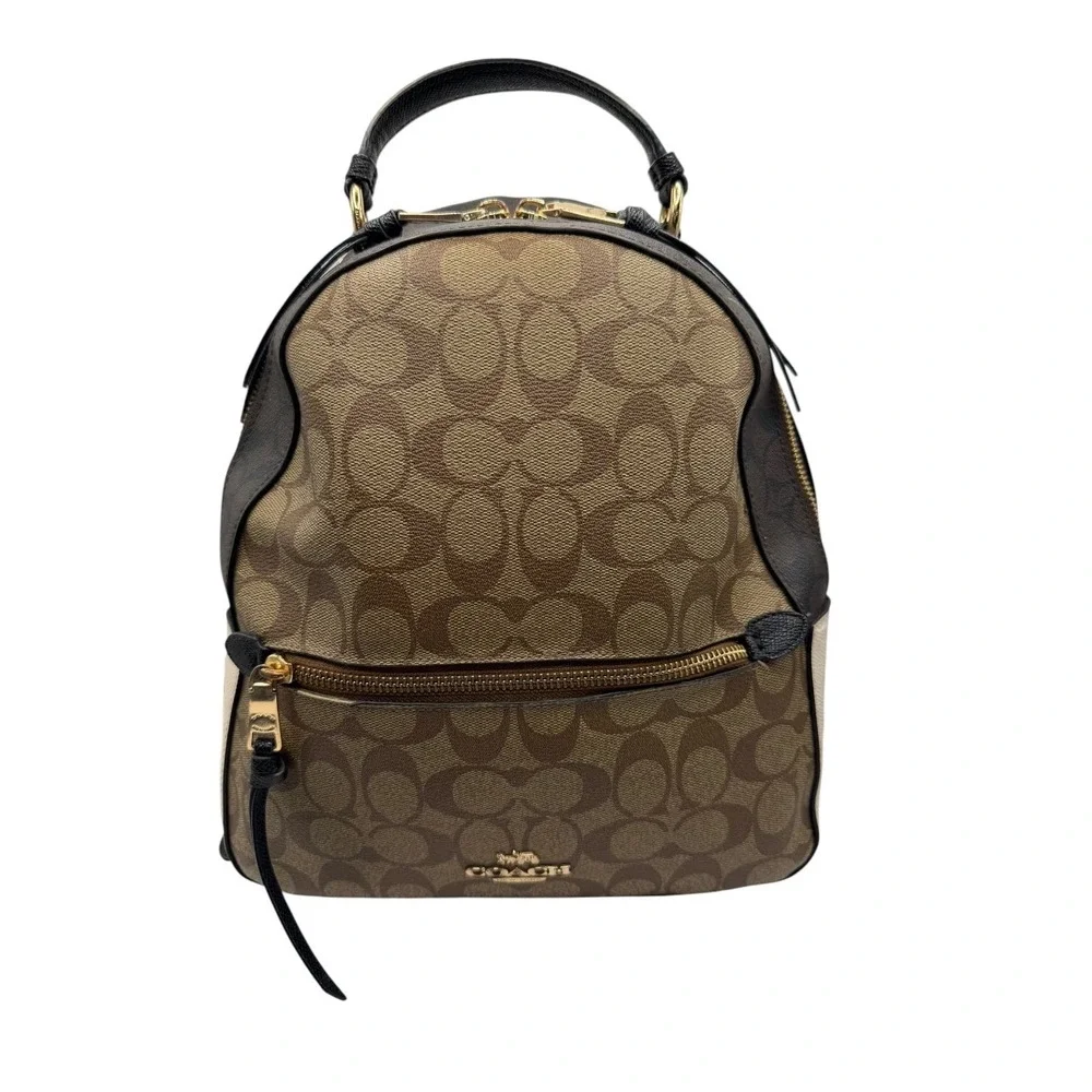 Coach Jordyn Backpack Women Medium Brown Beige Signature Coated Canvas Logo